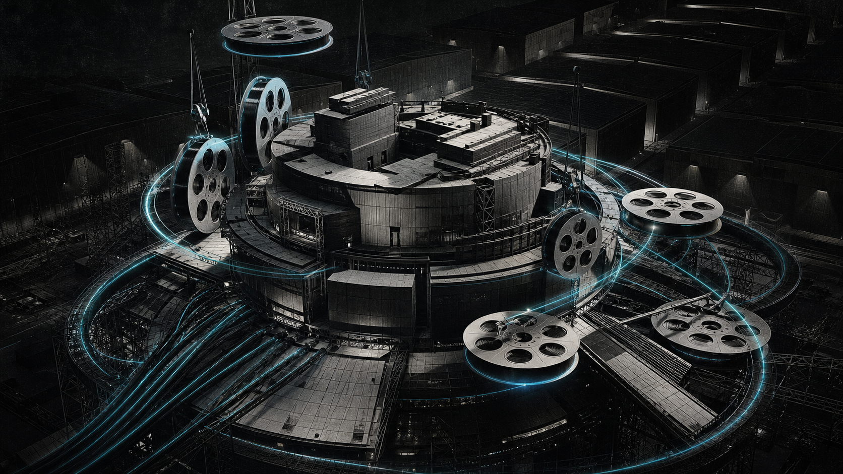 Abstract content-production mothership illustrating the Banijay All3Media merger.