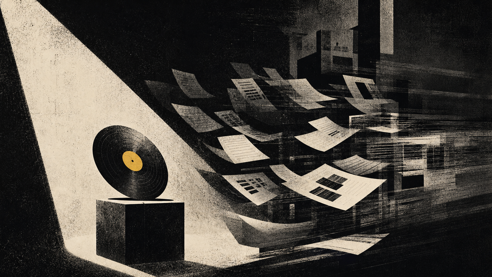 Editorial illustration for public music masters ownership announcements: The Moment and Context: What the Attention Does Not Prove.