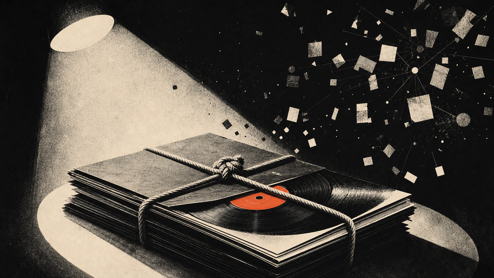 Editorial illustration for public music masters ownership announcements: The Moment and Context: What the Attention Does Not Prove.